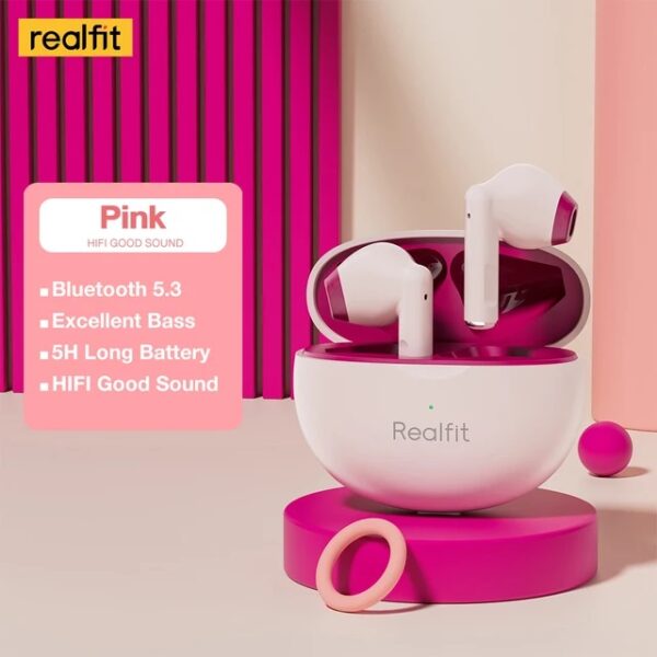 Realfit F2 - Ecouteurs Bluetooth - Rose / rouge