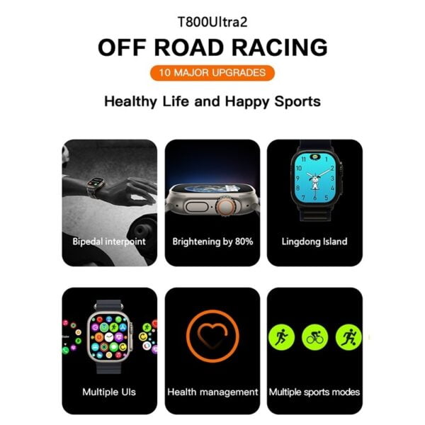 Smartwatch T800 Ultra 2 - Écran IPS 1,99 pouces - Orange – Image 3