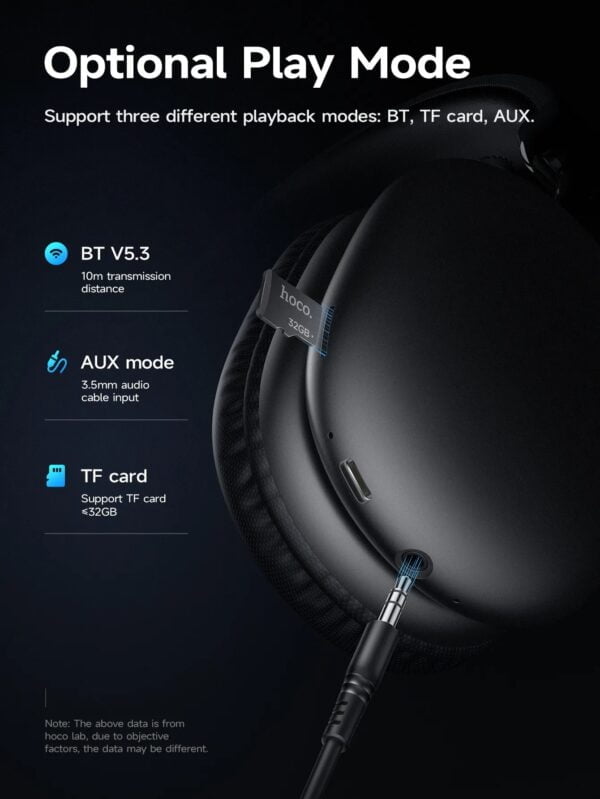 Hoco. W35 Max Original - Casque Sans Fil Bluetooth 5.3 avec 90H d'autonomie - Noir – Image 5