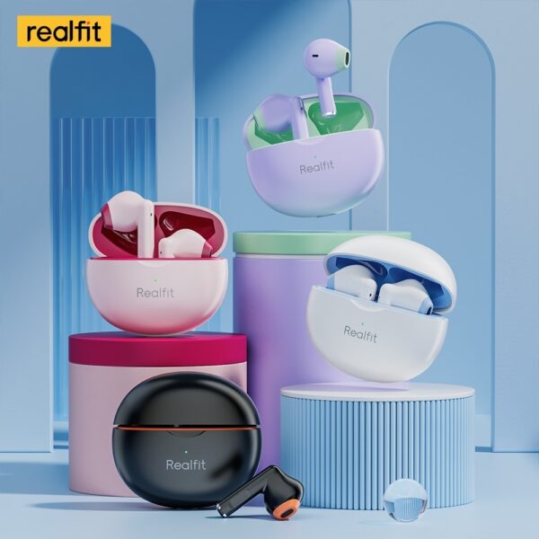 Realfit F2 - Ecouteurs Bluetooth - Blanc / Bleu