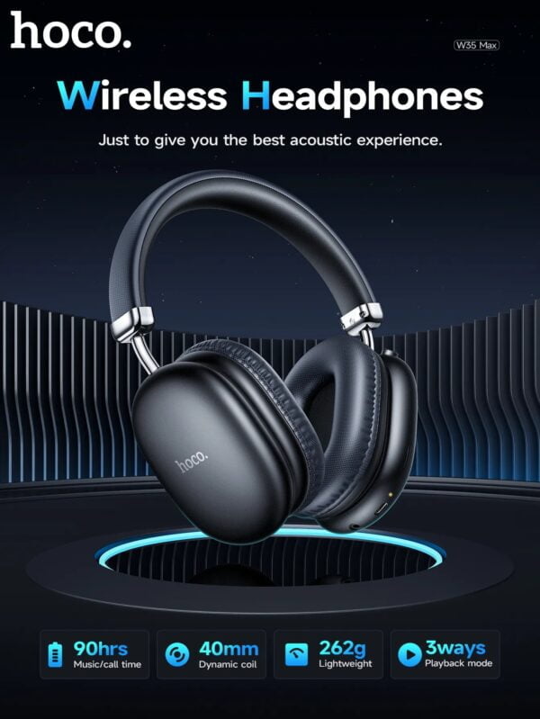 Hoco. W35 Max Original - Casque Sans Fil Bluetooth 5.3 avec 90H d'autonomie - Noir – Image 3