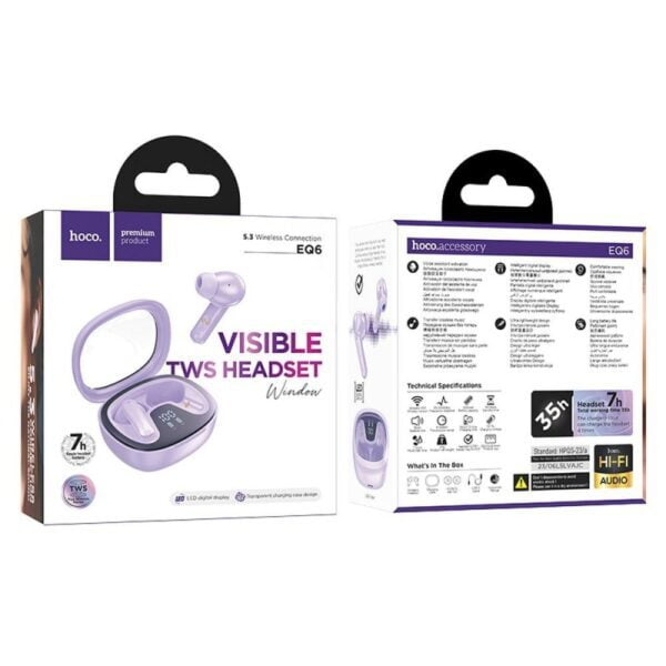 Hoco EQ6 - Ecouteurs Sans Fil Bluetooth 5.3 - Mauve – Image 5
