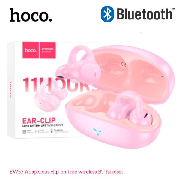 Hoco. Ew57 EAR-CLIP - Ecouteurs Bluetooth 11heures d'Autonomie Non-Stop - Rose – Image 2