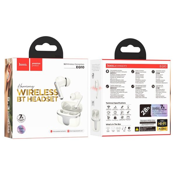 Hoco. EQ10 - Ecouteurs Bluetooth 5.3 - Blanc