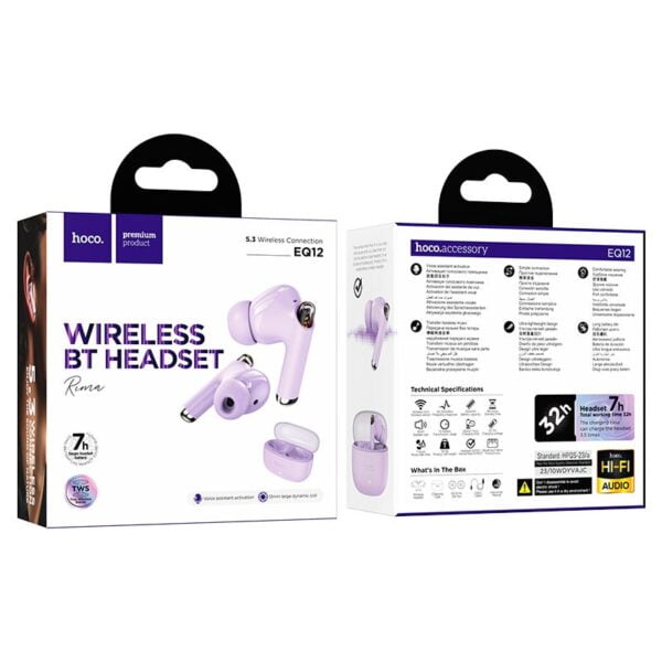 Hoco. EQ12 - Ecouteurs Bluetooth 5.3 avec 32h d'Autonomie - Mauve – Image 9
