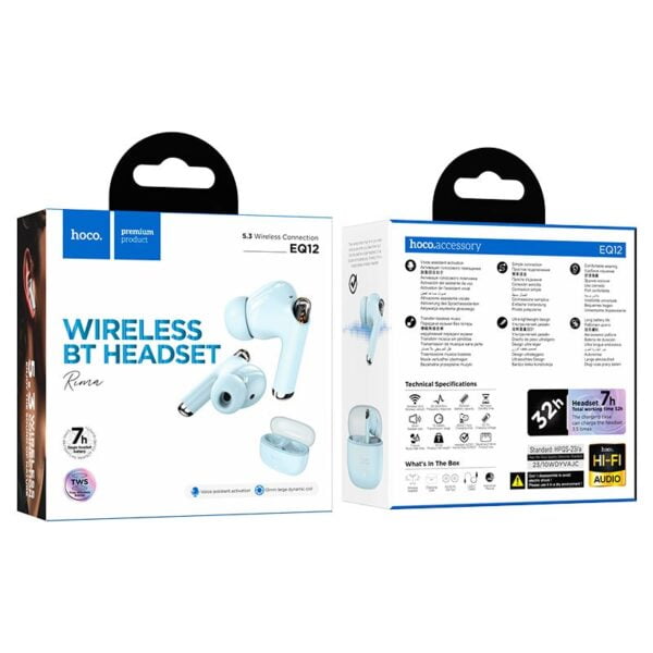 Hoco. EQ12 - Ecouteurs Bluetooth 5.3 avec 32h d'Autonomie - Bleu – Image 7
