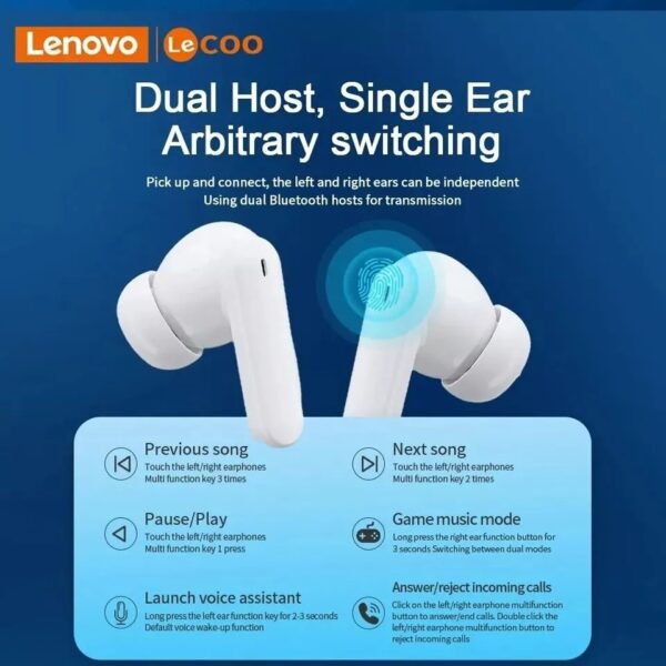 Lenovo LeCOO EW322 - Ecouteurs Sans Fil Bluetooth 5.3 - Blanc – Image 3