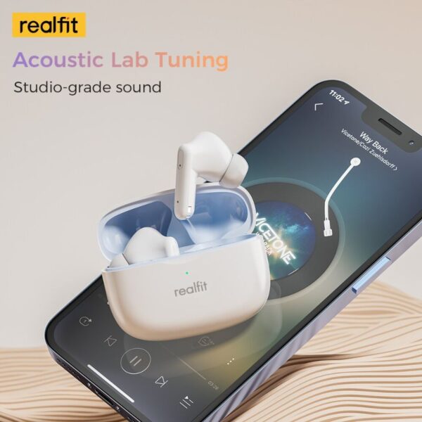 REALFIT F3 - Ecouteurs bluetooth 5.4 - ANC / Transparency Mode + 4 Micros ENC - Blanc – Image 2