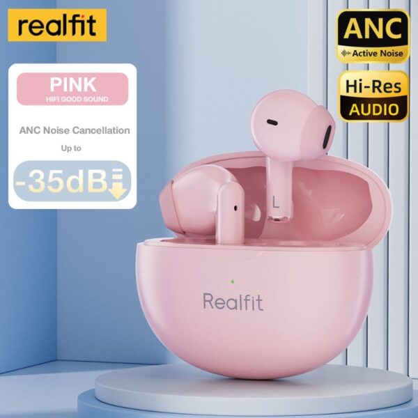 Realfit F2 Pro - Écouteurs Bluetooth 5.4 ANC / ENC - Rose