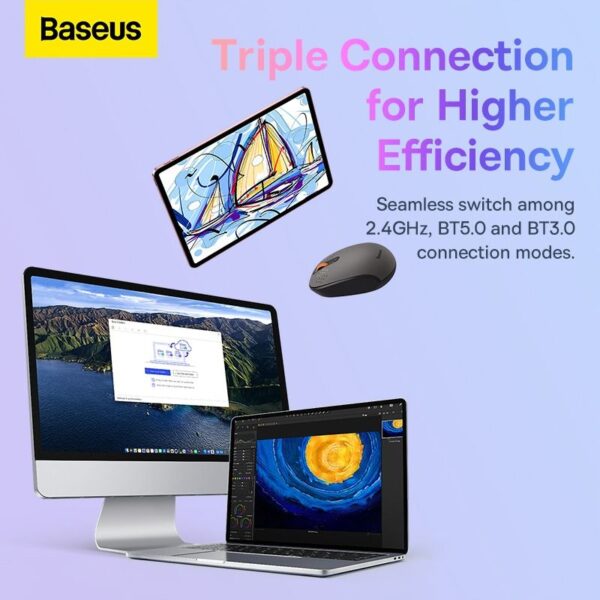 Baseus F01B Tri-Mode - Souris sans fil Bluetooth 5.0 Silencieuse - 800/1000/1600DPI – Image 11