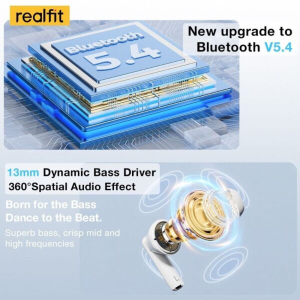 Realfit F2 Pro - Écouteurs Bluetooth 5.4 ANC / 4 Micros ENC – Image 6