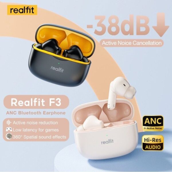 REALFIT F3 - Ecouteurs bluetooth 5.4 - ANC / Transparency Mode + 4 Micros ENC - Blanc – Image 6