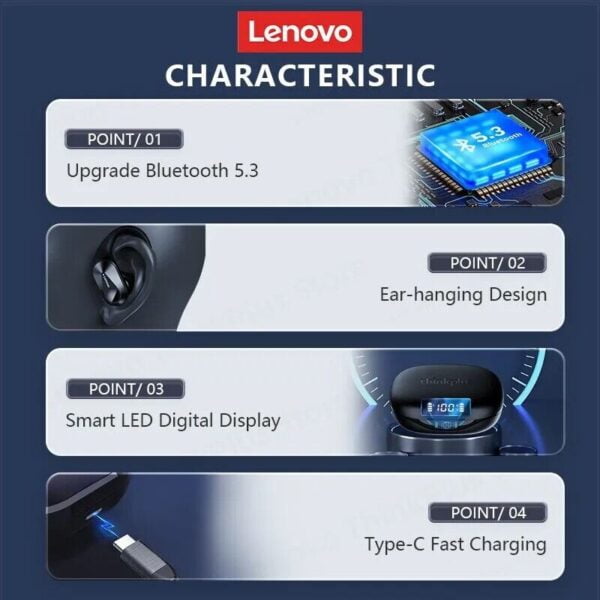 Lenovo LP75 – Écouteurs Bluetooth 5.3 avec ANC & 6h d’Autonomie  – Noir – Image 5