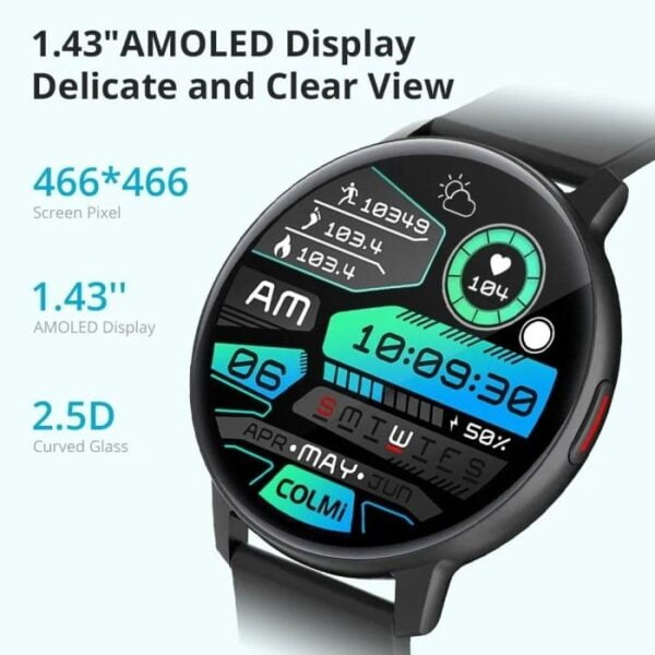 Colmi i31 - SmartWatch Ecran AMOLED Ultra HD 1.43" - Noir – Image 3