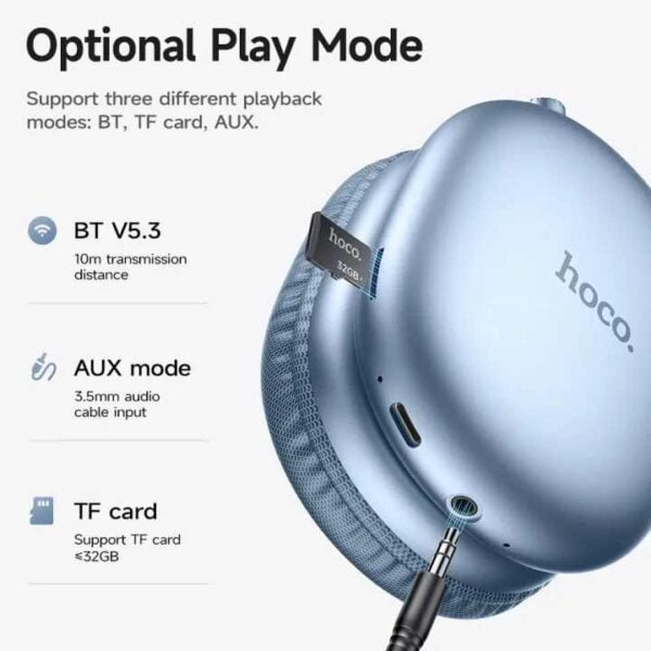 Hoco. W35 Max Original - Casque Bluetooth 5.3 avec 90H d'autonomie - Bleu – Image 4