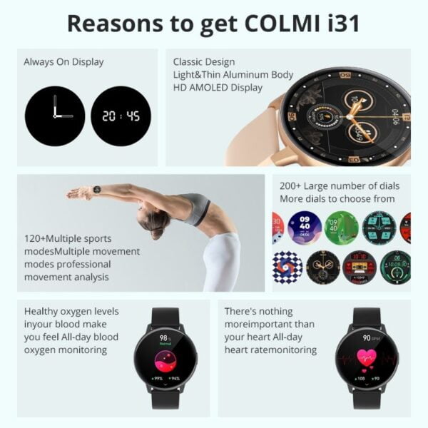 Colmi i31 - SmartWatch Ecran AMOLED Ultra HD 1.43" - Noir – Image 9