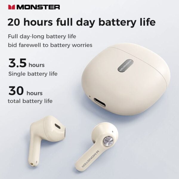 Monster N-LITE 207 - Ecouteurs Bluetooth 5.4 with ENC/AI Smart Call - Beige – Image 9