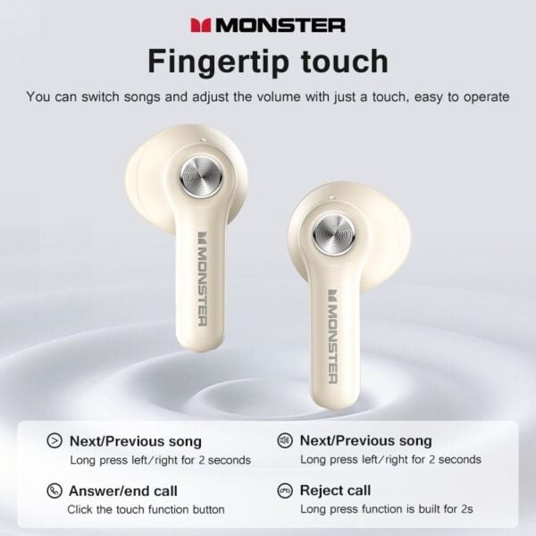 Monster N-LITE 207 - Ecouteurs Bluetooth 5.4 with ENC/AI Smart Call - Beige – Image 5