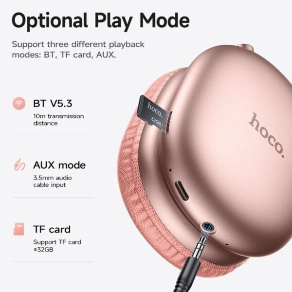 Hoco. W35 Max Original - Casque Bluetooth 5.3 avec 90H d'autonomie - Rose – Image 9