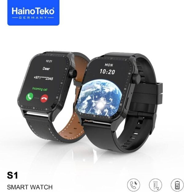 HainoTeko S1 - SmartWatch Bluetooth avec 2 Bracelets Cuir & Silicone - Noir