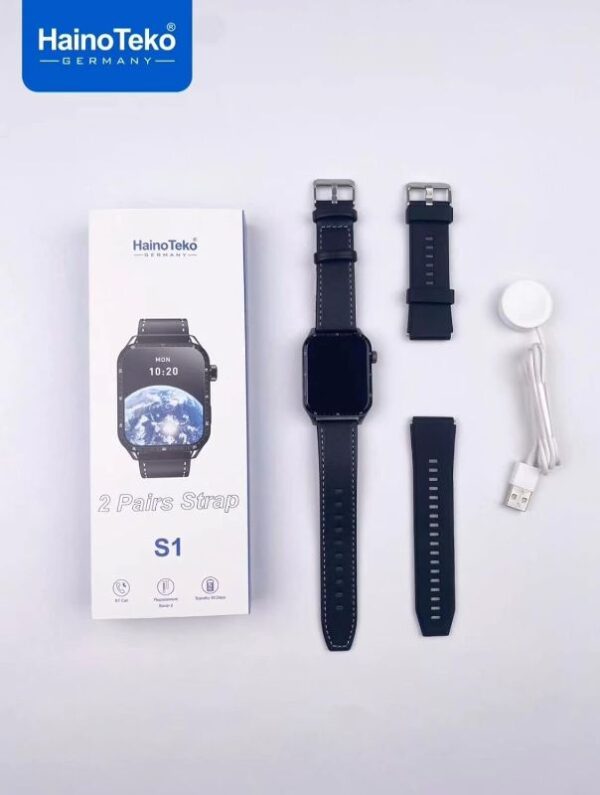 HainoTeko S1 - SmartWatch Bluetooth avec 2 Bracelets Cuir & Silicone - Noir – Image 4