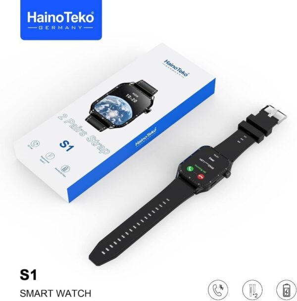 HainoTeko S1 - SmartWatch Bluetooth avec 2 Bracelets Cuir & Silicone - Noir – Image 3
