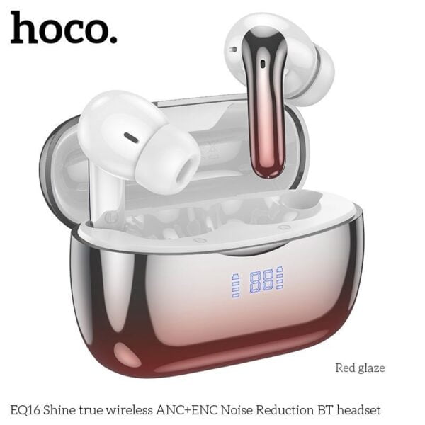 Hoco EQ16 [ ANC + ENC ] - Ecouteurs Bluetooth 5.3 with Transparency Mode & LED - Rouge/Blanc – Image 2
