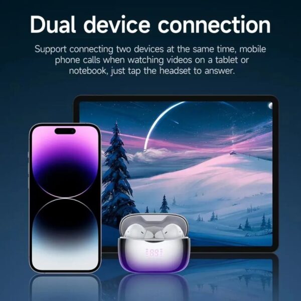 Hoco EQ16 [ ANC + ENC ] - Ecouteurs Bluetooth 5.3 with Transparency Mode & LED - Mauve/Blanc – Image 7
