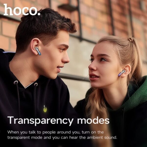 Hoco EQ16 [ ANC + ENC ] - Ecouteurs Bluetooth 5.3 with Transparency Mode & LED - Mauve/Blanc – Image 6