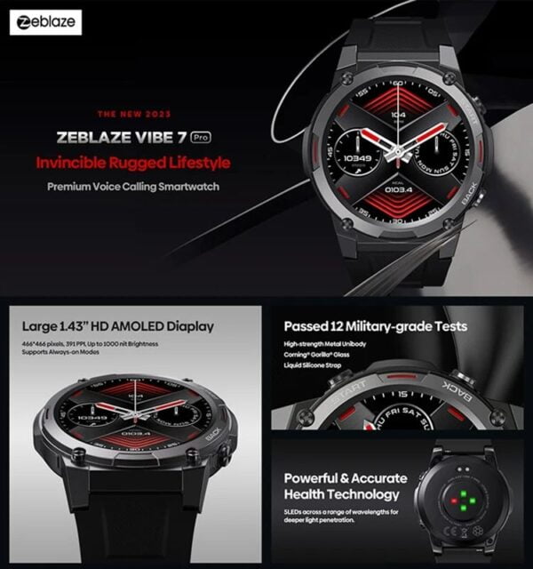 ZEBLAZE VIBE 7 PRO - SmartWatch Bluetooth Ecran 1,43" Ultra HD AMOLED Display - Noir – Image 2