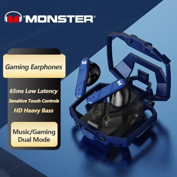 Monster Airmars XKT09 – Ecouteurs Gaming Bluetooth 5.3 – Double Mode – Bleu – Image 3