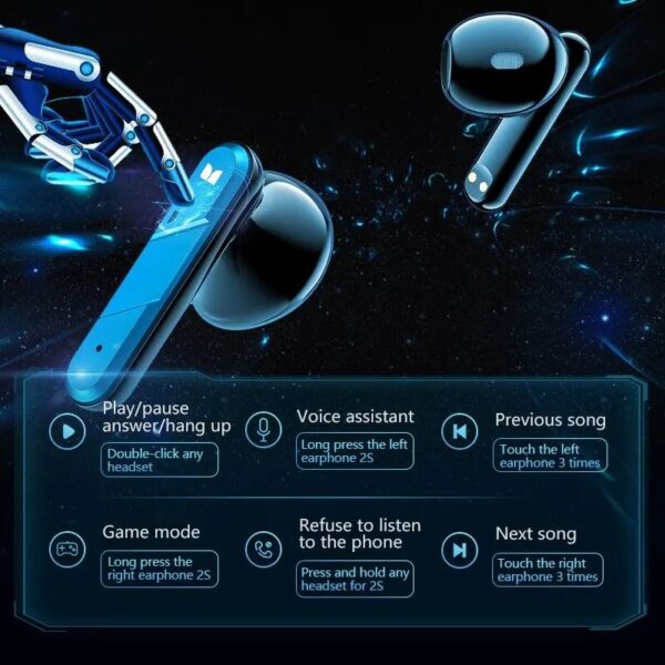 Monster Airmars XKT09 – Ecouteurs Gaming Bluetooth 5.3 – Double Mode – Bleu – Image 4