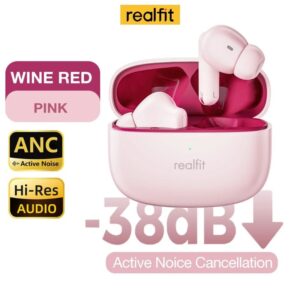 REALFIT F3 - Ecouteurs bluetooth 5.4 - ANC / Transparency Mode + 4 Micros ENC - Rose