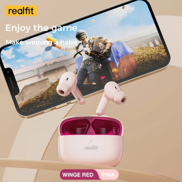 REALFIT F3 - Ecouteurs bluetooth 5.4 - ANC / Transparency Mode + 4 Micros ENC - Rose – Image 3