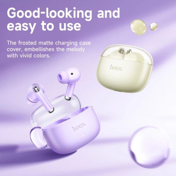 Hoco. EQ12 - Ecouteurs Bluetooth 5.3 avec 32h d'Autonomie - Mauve – Image 2
