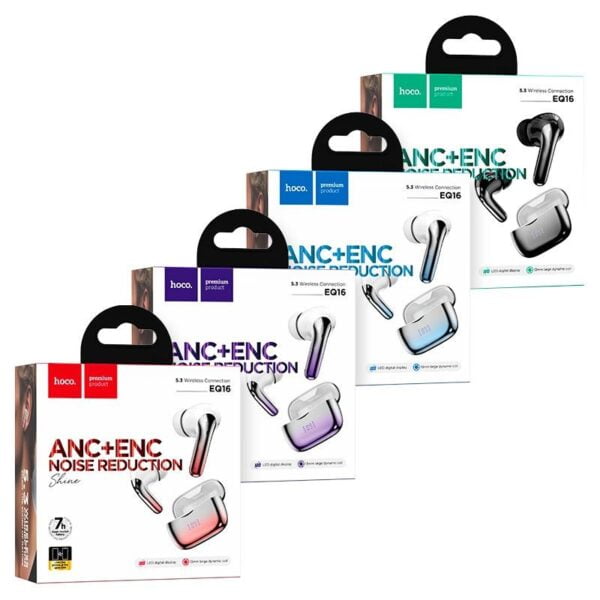 Hoco EQ16 [ ANC + ENC ] - Ecouteurs Bluetooth 5.3 with Transparency Mode & LED - Mauve/Blanc – Image 17
