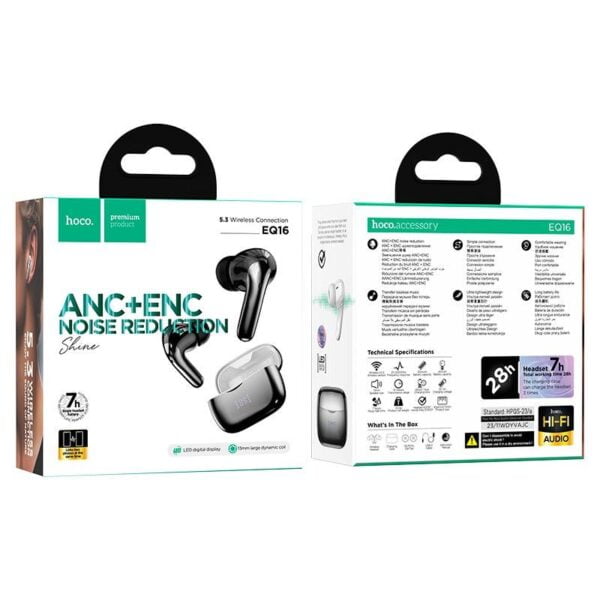 Hoco EQ16 [ ANC + ENC ] - Ecouteurs Bluetooth 5.3 with Transparency Mode & LED - Noir – Image 11