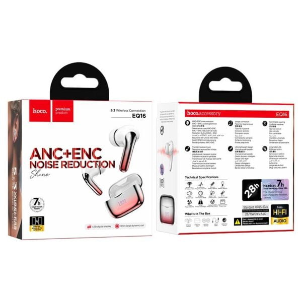 Hoco EQ16 [ ANC + ENC ] - Ecouteurs Bluetooth 5.3 with Transparency Mode & LED - Rouge/Blanc – Image 11