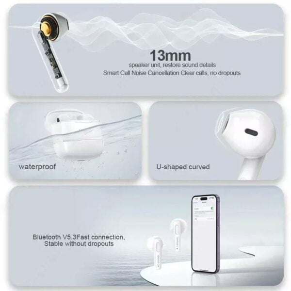 Lenovo XT98 - Ecouteurs Bluetooth 5.3 - Blanc – Image 6