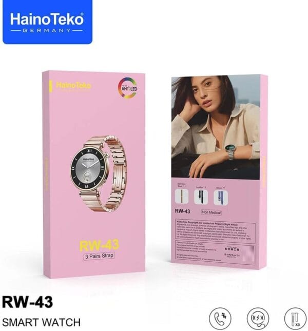 HainoTeko RW43 - Smartwatch avec 3 Bracelets + Bracelet Gold pour Femmes