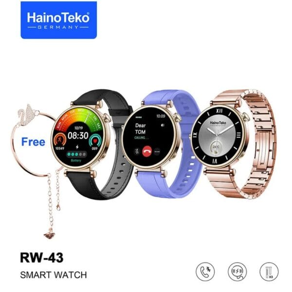 HainoTeko RW43 - Smartwatch avec 3 Bracelets + Bracelet Gold pour Femmes – Image 12