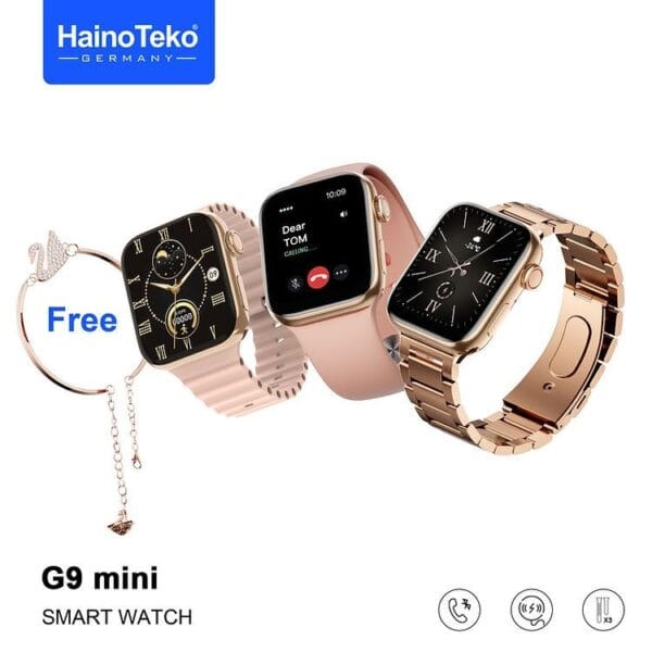HainoTeko G9 Mini Rose & Gold Edition - Smart Watch 3 Bracelets pour Femmes – Image 6