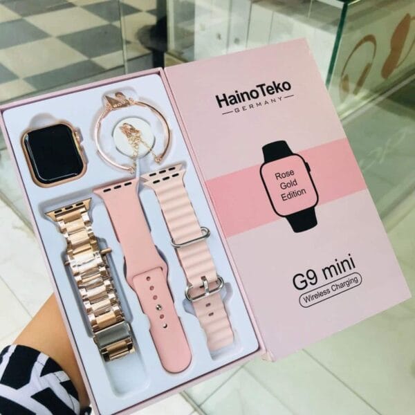 HainoTeko G9 Mini Rose & Gold Edition - Smart Watch 3 Bracelets pour Femmes – Image 4