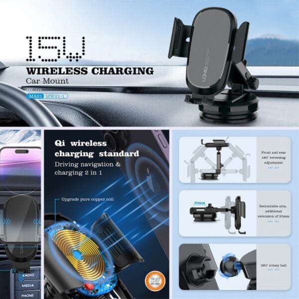 LDNIO MW21-1 - Support de Téléphone pour Voiture avec Chargement sans Fil 15W – Image 9