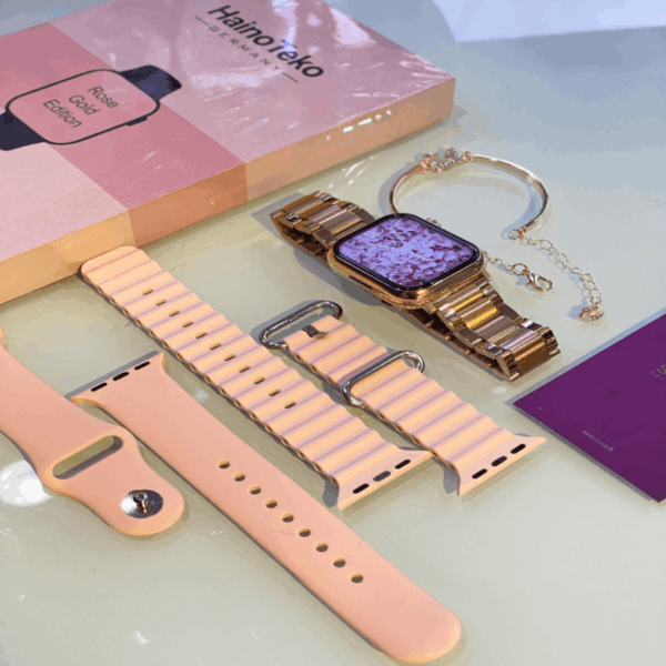 HainoTeko G9 Mini Rose & Gold Edition - Smart Watch 3 Bracelets pour Femmes – Image 14