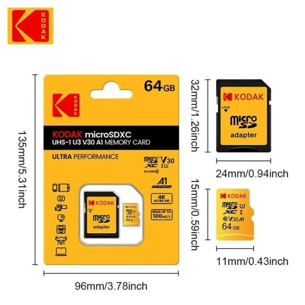 Carte Mémoire Kodak microSD UHS-I U3 V30 A1 Class 10 – 4K Ultra HD – Image 2