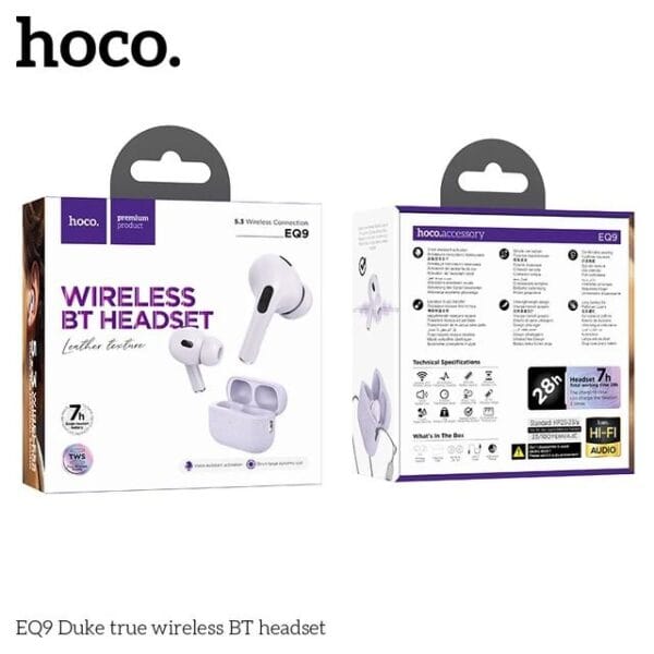 Hoco. EQ9 - Ecouteurs Bluetooth 5.3 avec 7h d'Autonomie - Mauve