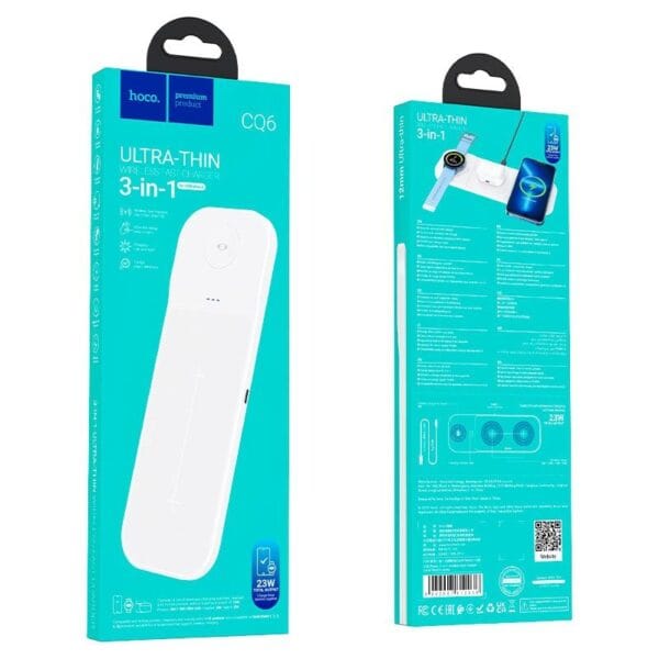 Hoco « CQ6 Power » Station de Charge sans fil 3 en 1 – 23 W Total Output - Blanc – Image 3