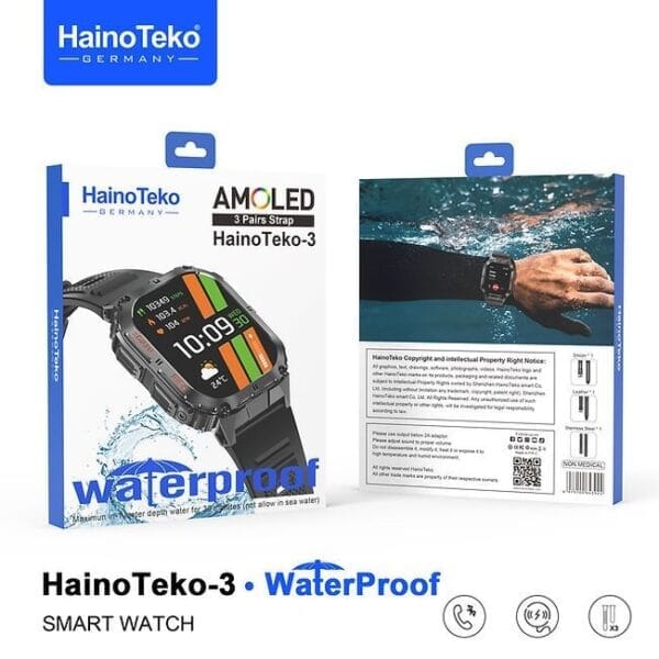 HainoTeko 3 Waterproof - Smartwatch Série 10 Etanche avec Ecran AMOLED & 3 Bracelets