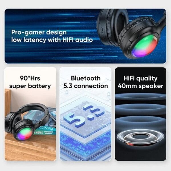 Hoco W48 Focus - Casque Bluetooth 5.3 RGB & 46h d'Autonomie – Image 13